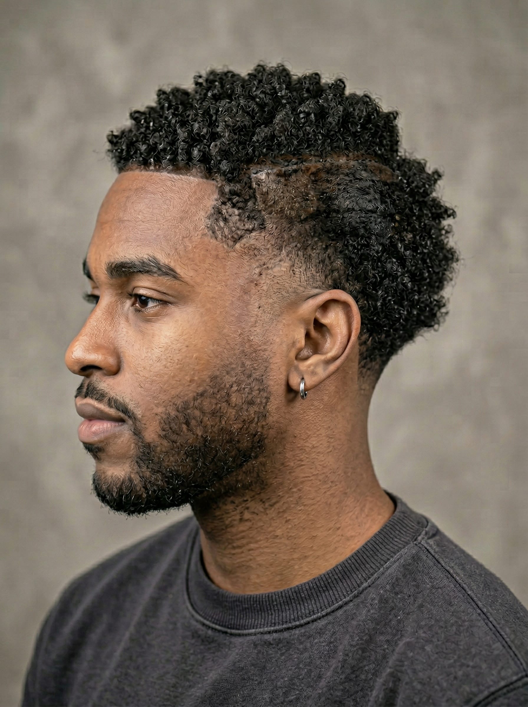 Burst Fade haircut — The fade curves around the ear in a semicircle rather than going straight across, leaving more weight at the back