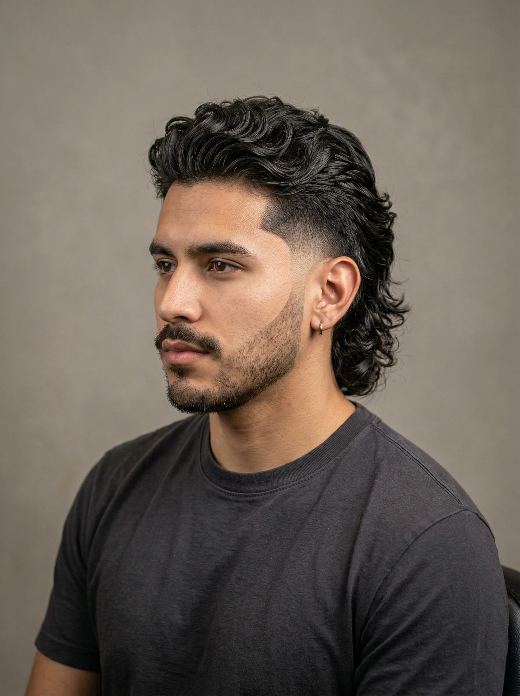 Burst Fade Mullet haircut — A soft mullet paired with a burst fade around the ears