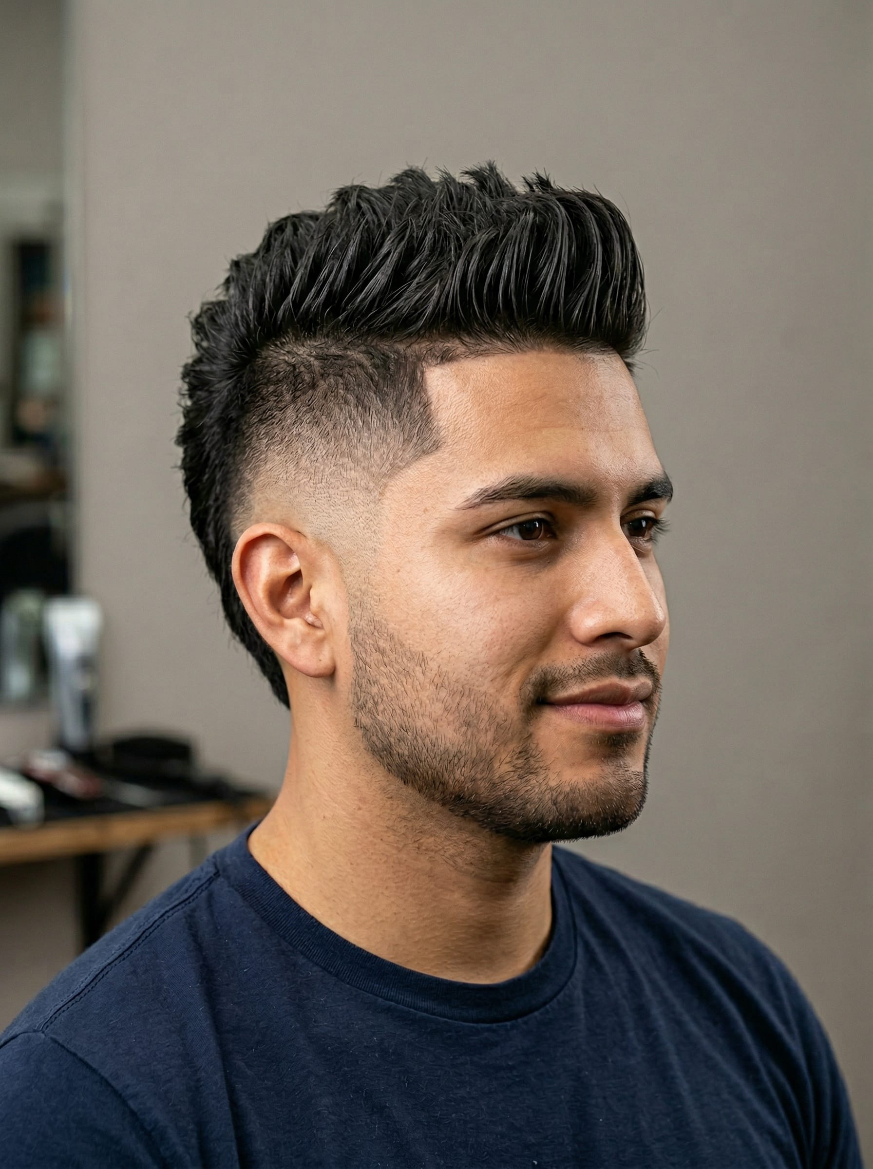 Faux Hawk haircut — A high fade with a strip of length down the middle