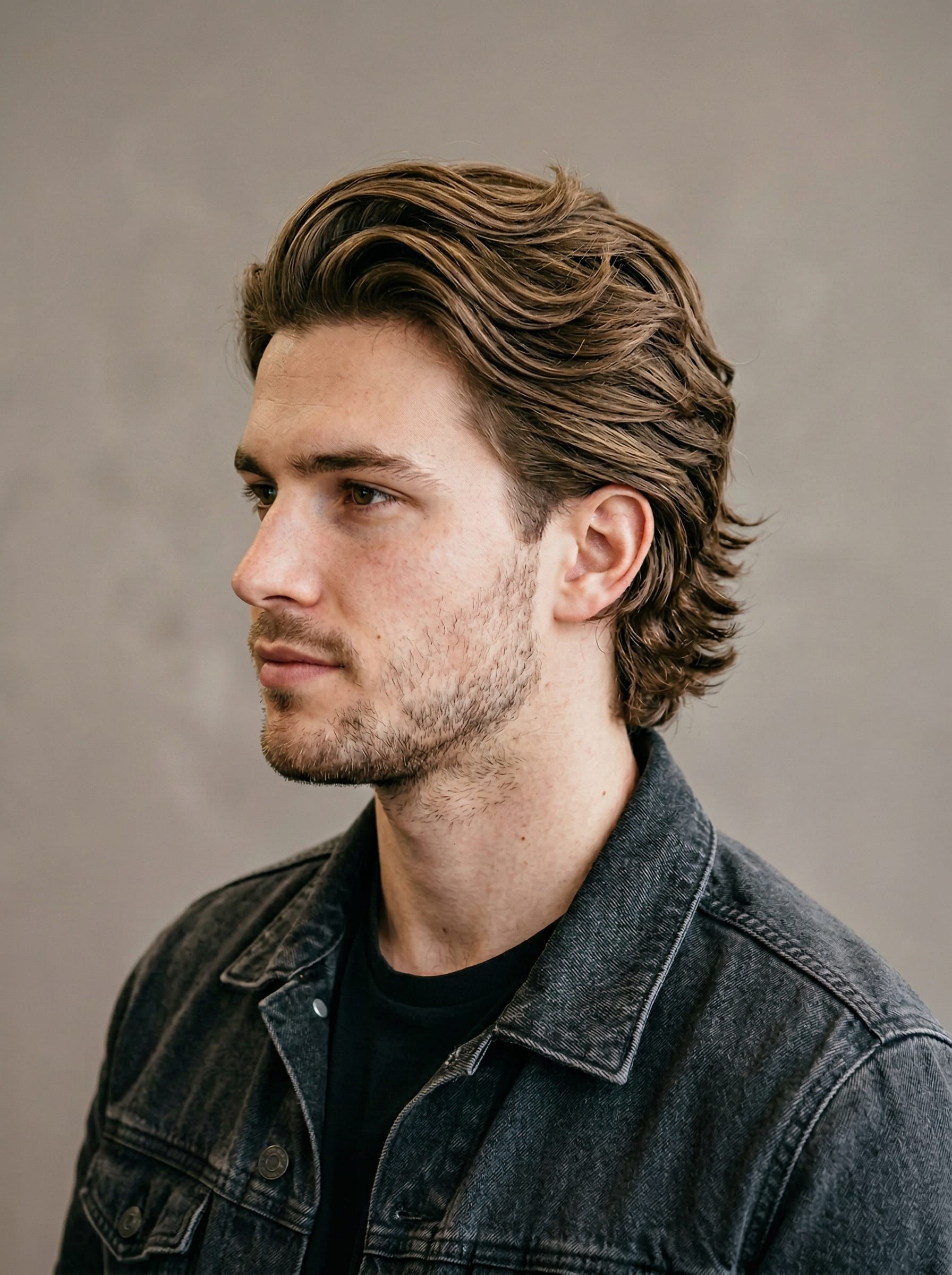 Flow / Hockey Flow haircut — Medium-to-long layers that sweep back and out around the ears and neck
