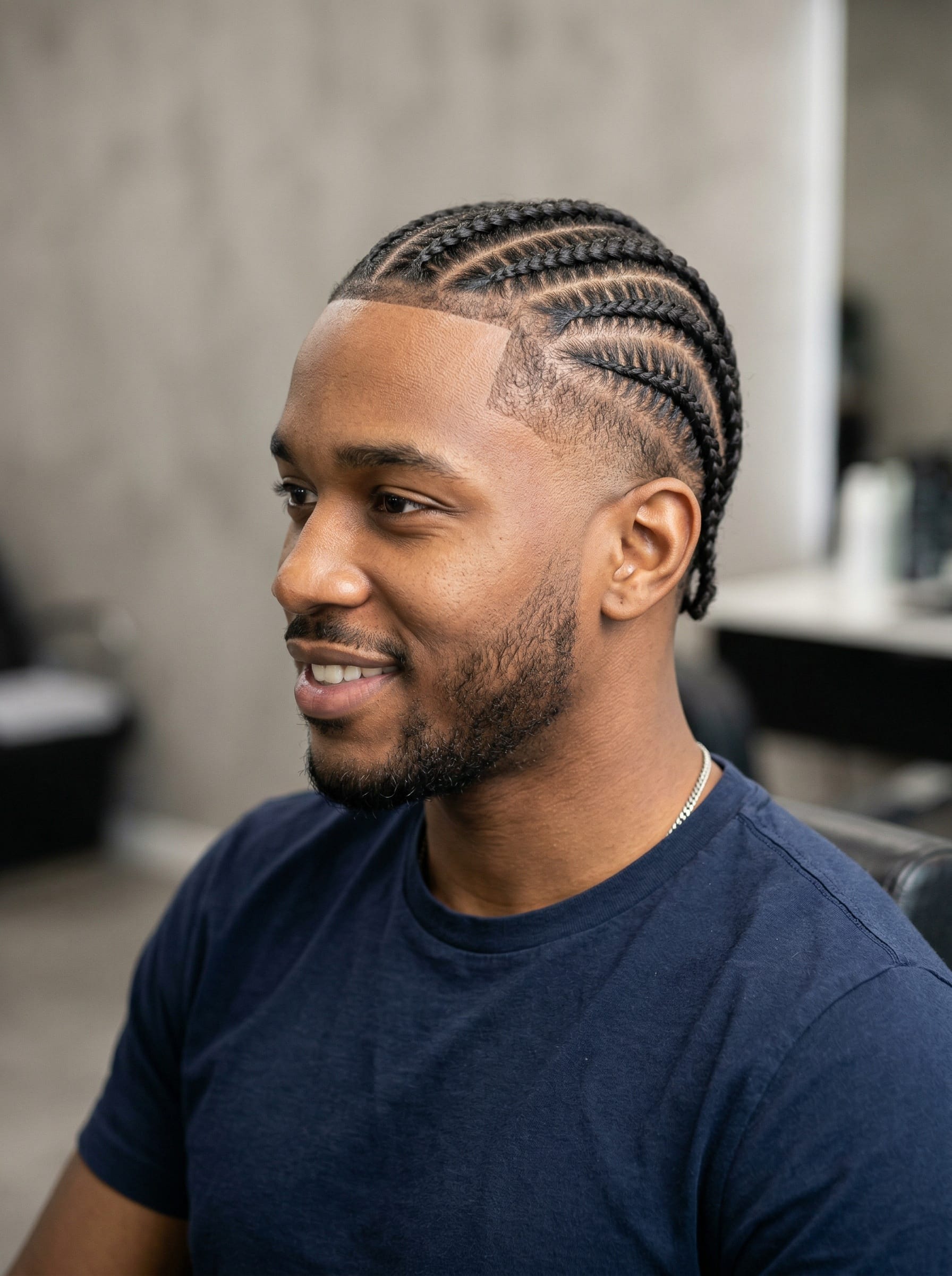 Straight-Back Cornrows haircut — Tight braids running front to back in clean, even rows along the scalp