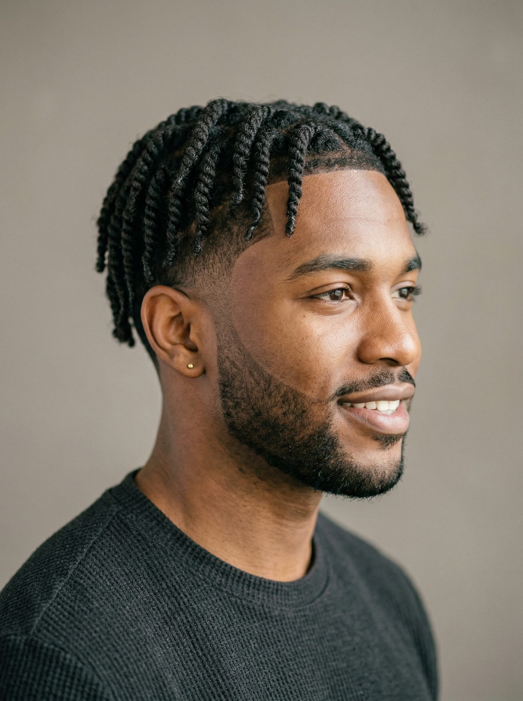 Two-Strand Twists / Taper haircut — Uniform two-strand twists over tapered sides