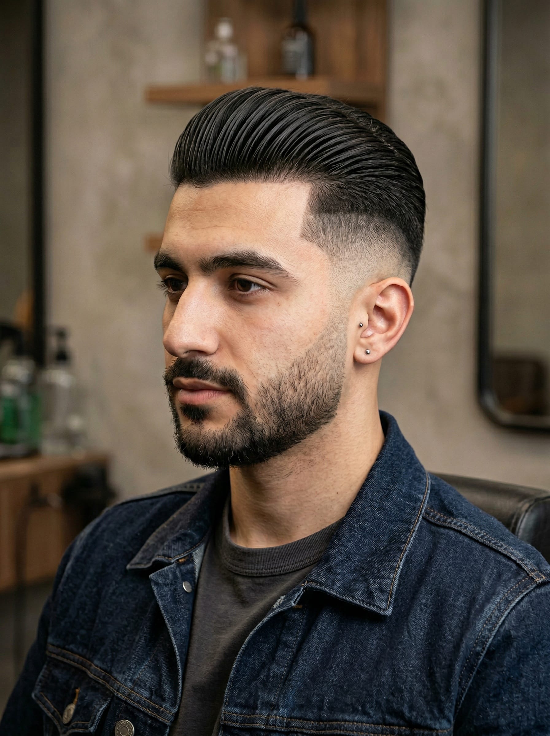 Disconnected Undercut haircut — Long on top, shaved sides, no blend between them