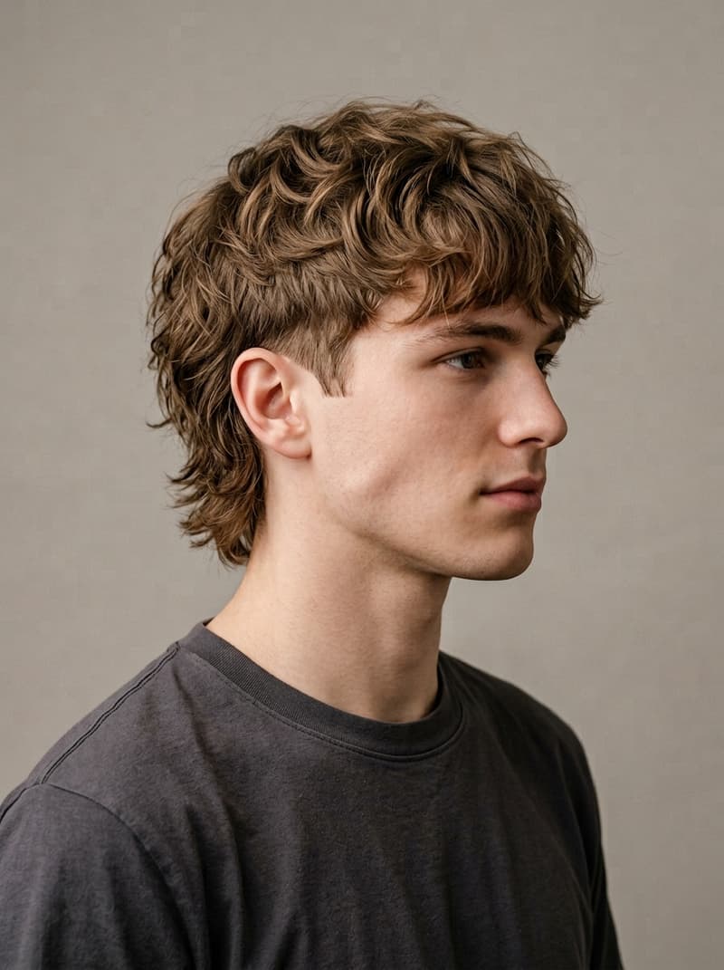 Wolf Cut haircut — A shag crossed with a mullet: big choppy volume at the crown falling into longer, wispy ends